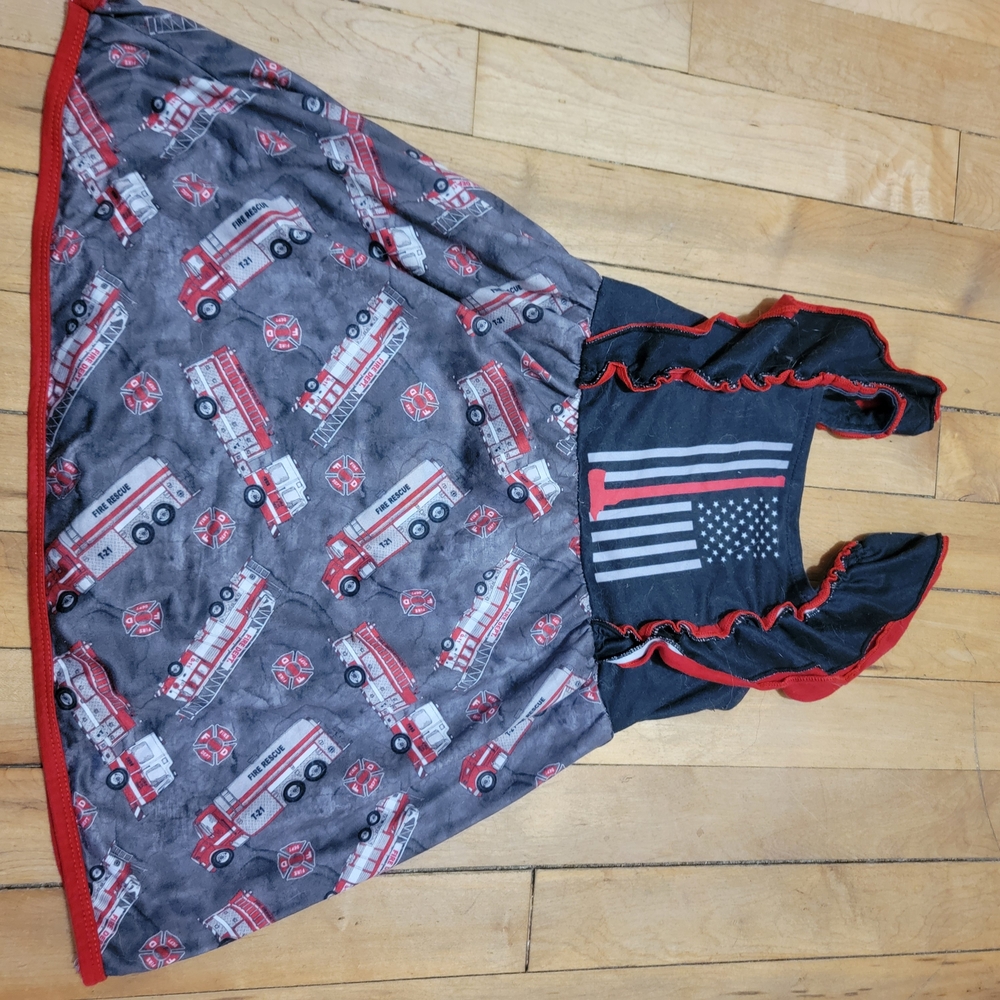 Fire Truck Themed Dress with Ruffle Sleeves